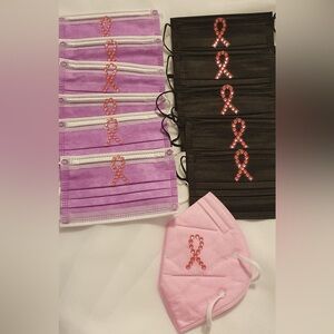 Face Masks surgical and one KN95 with Breast Cancer Awareness Logo. Set of 12.